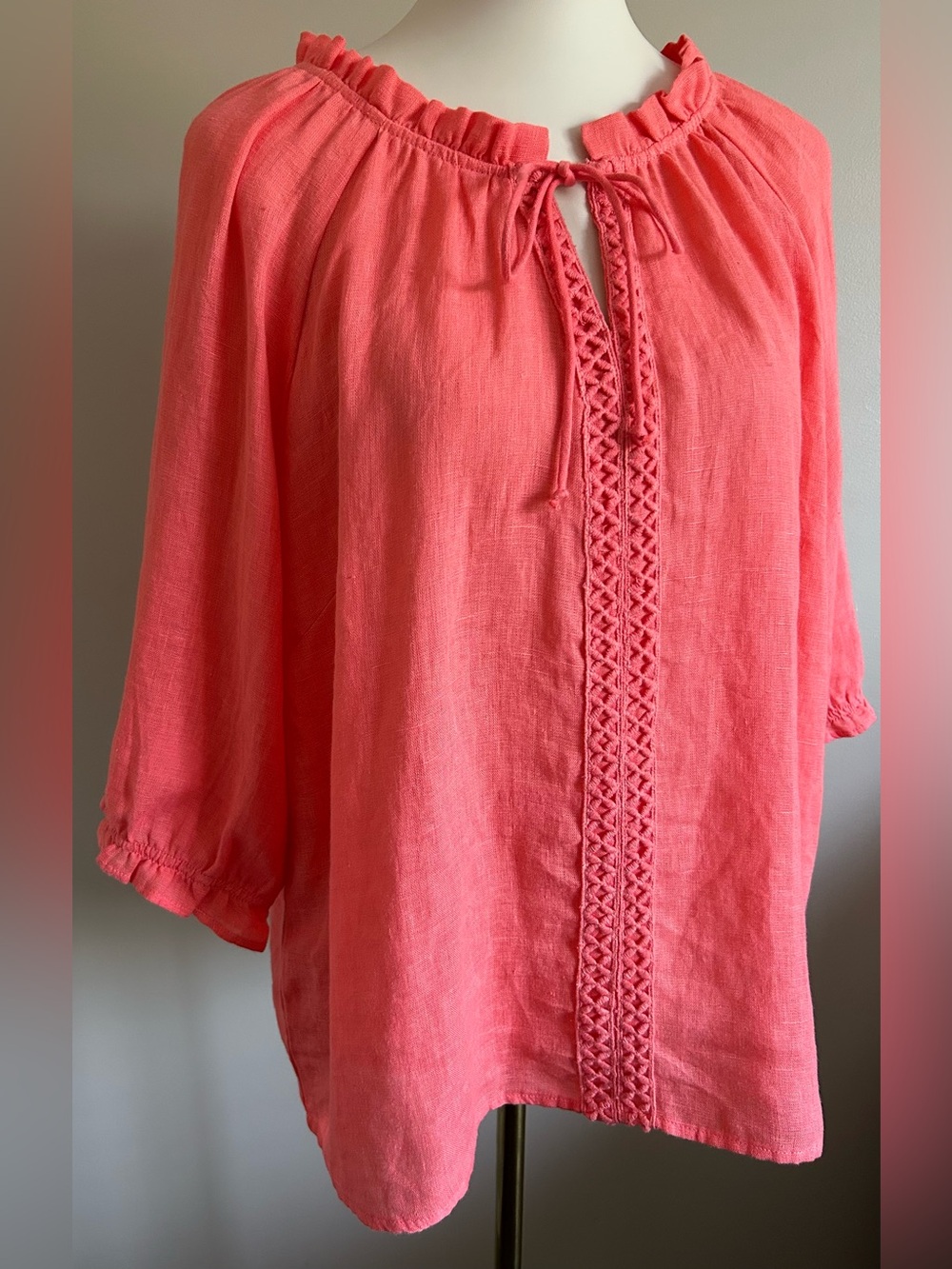 NWOT- 100% Linen Coral Tunic-Style Pop-Over Blouse by Cream of Denmark